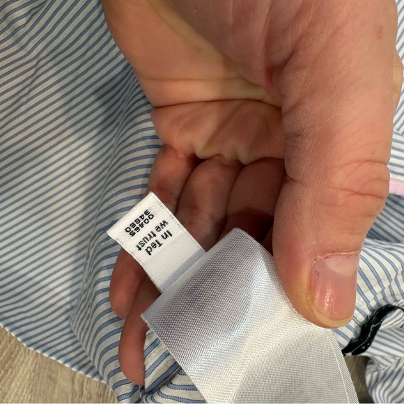 Ted Baker Mens Cotton Blue Striped Shirt Classic Buttons Up Shirt sz 5 or L - Picture 9 of 11